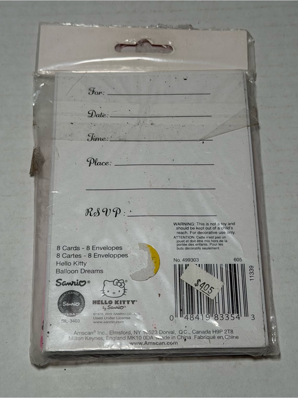2010 NEW SEALED Sanrio Hello Kitty Balloons Birthday Invitations - Picture 2 of 3
